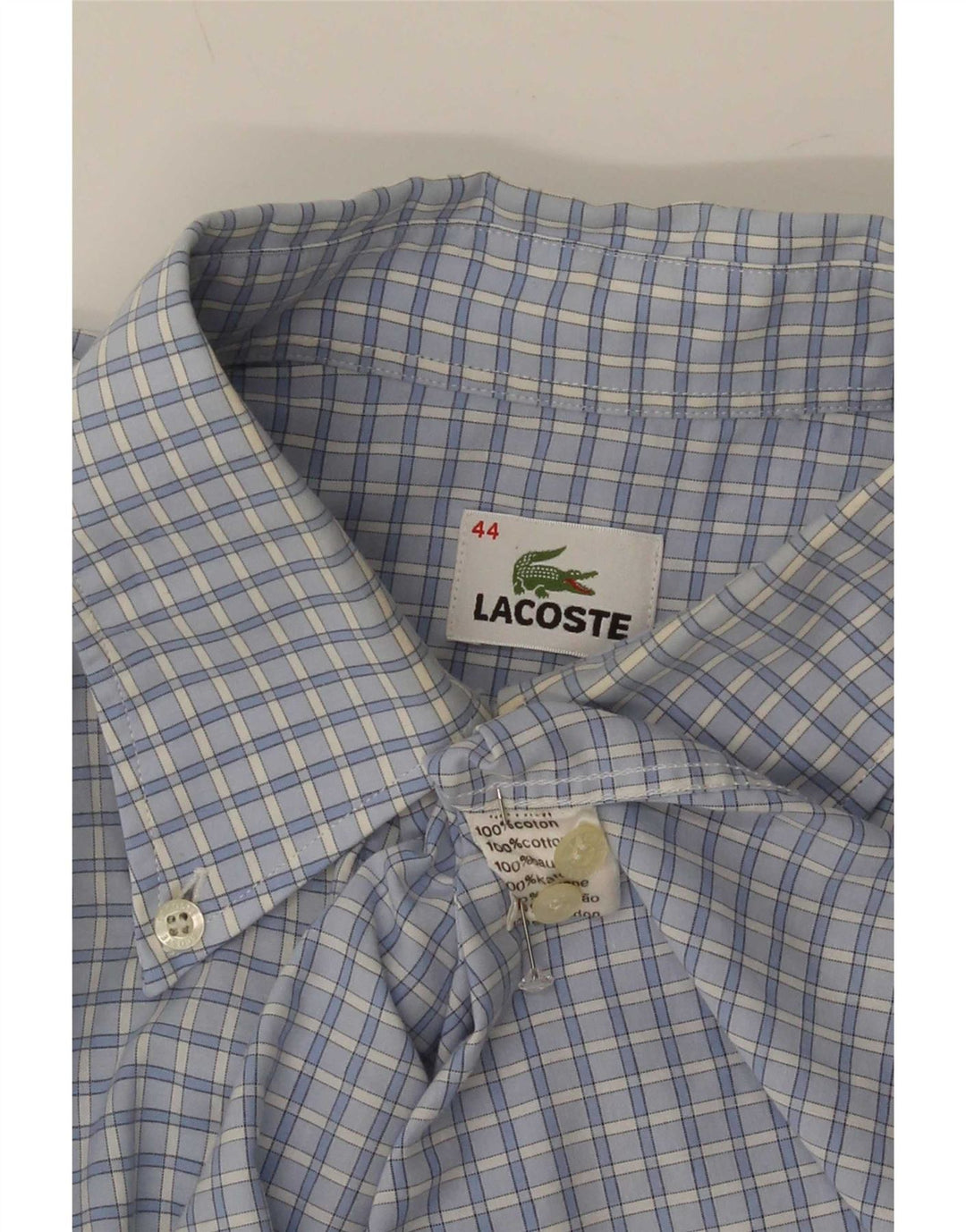 Camisa Lacoste Hombre Talla 44 XL Algodón Vichy Azul