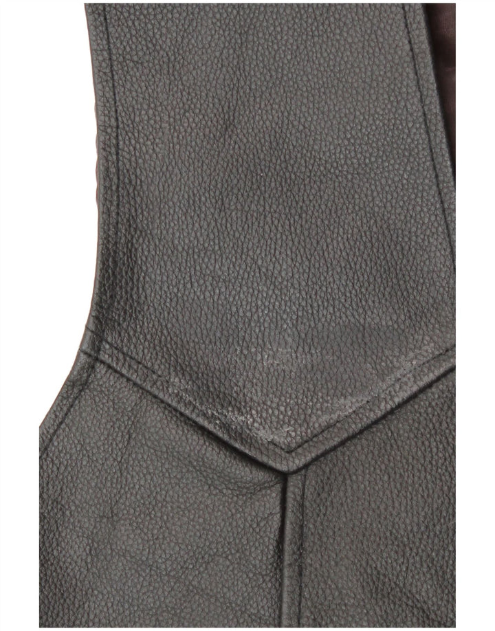 Vintage hombres cuero chaleco medio negro biker