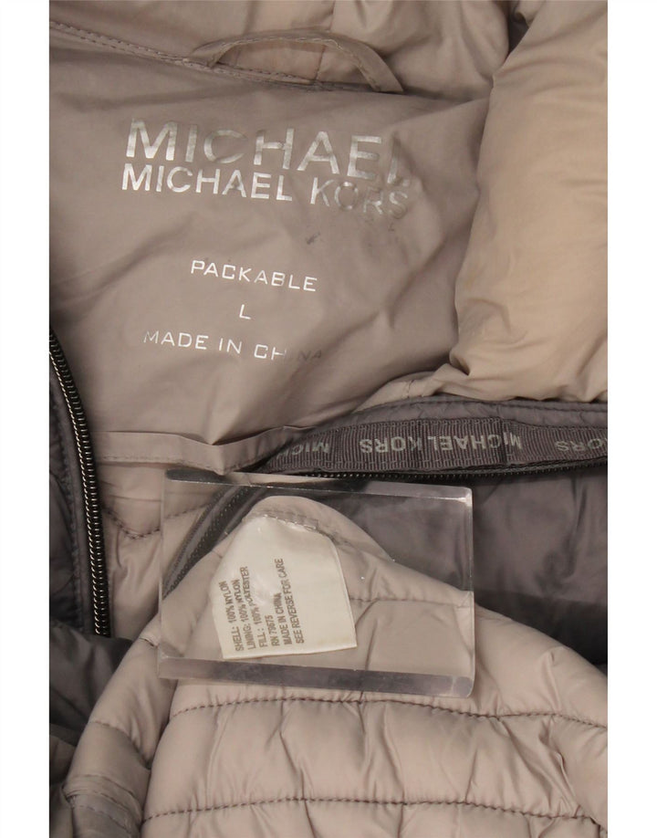MICHAEL KORS Abrigo acolchado con capucha para mujer UK 46 Grande Nylon gris