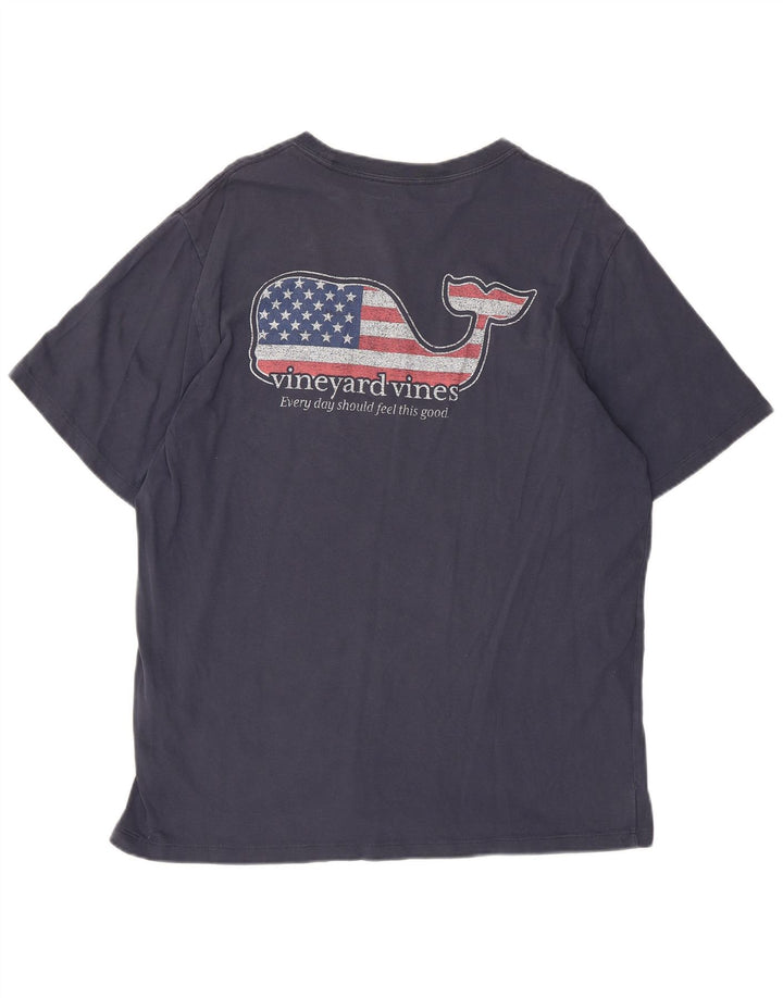 Vineyard Vines Mens USA Graphic Camiseta Top Medio Azul Marino Algodón