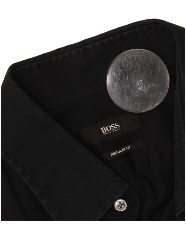 HUGO BOSS Camisa de corte regular para hombre Talla 16 1/2 42 Grande Negro