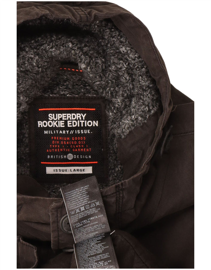 Superdry Parka militar con capucha para hombre, talla 40, algodón gris grande