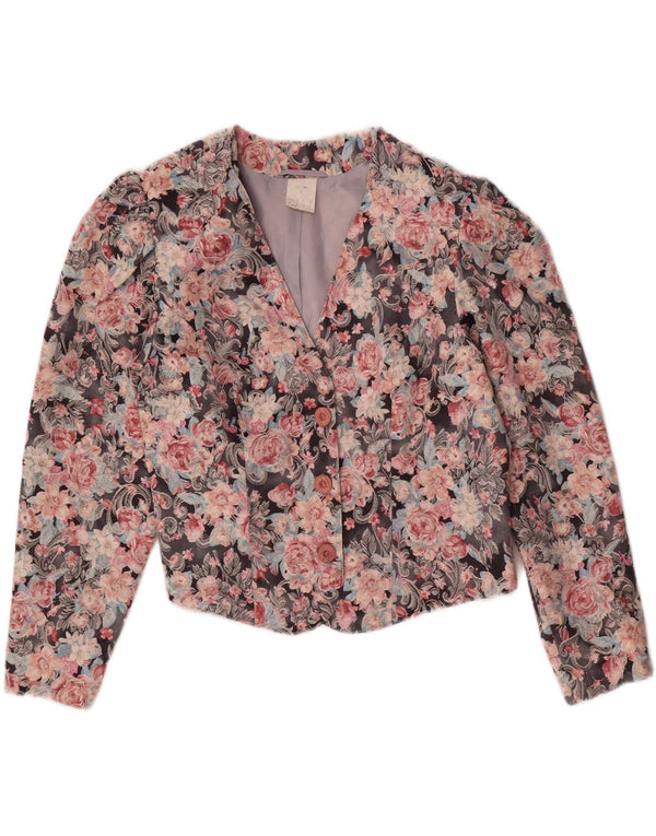 Vintage mujer crop blazer chaqueta Reino Unido 12 medio multicolor floral