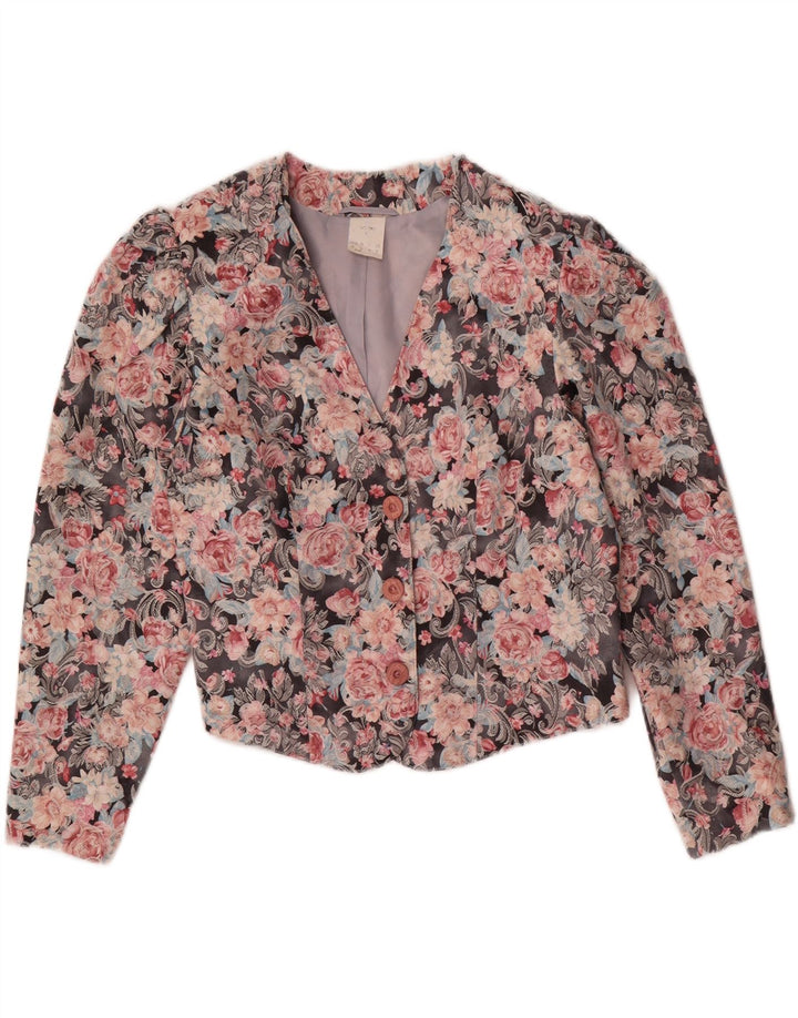 Vintage mujer crop blazer chaqueta Reino Unido 12 medio multicolor floral