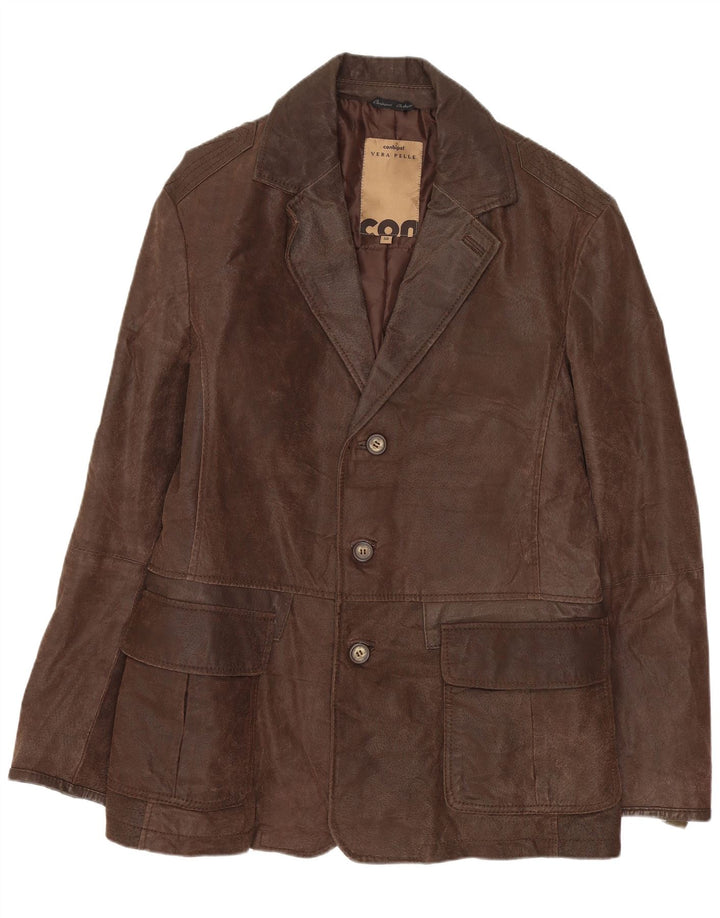 CONBIPEL Chaqueta tipo blazer de cuero con 3 botones para hombre IT 50 Cuero marrón grande