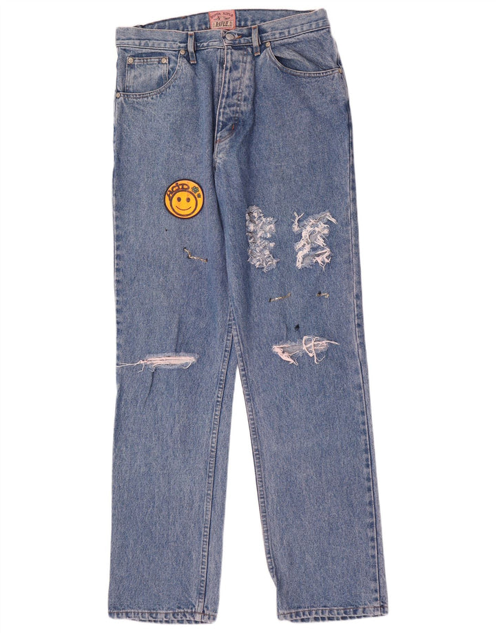 Rifle Jeans rectos desgastados para hombre W33 L33 Algodón azul