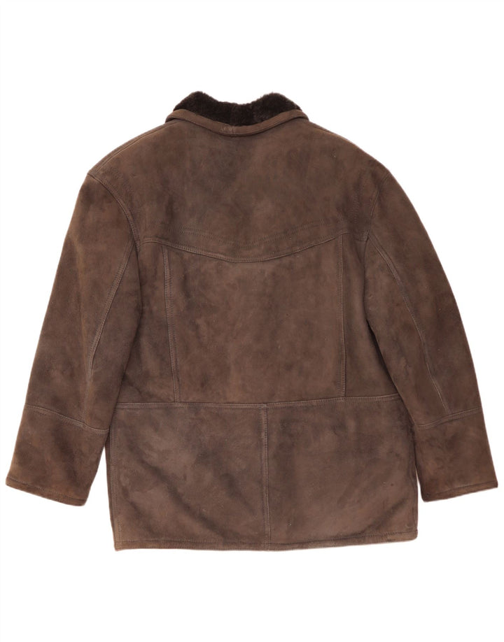 Chaqueta de piel de oveja vintage para hombre IT 48 cuero gris medio