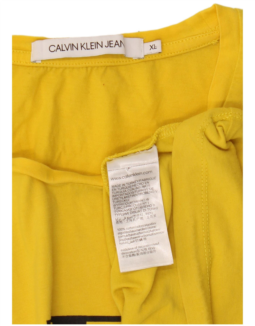 CALVIN KLEIN JEANS Camiseta gráfica para mujer Top UK 40 XL Algodón amarillo