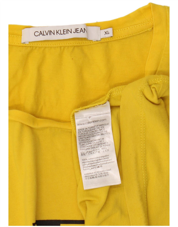 CALVIN KLEIN JEANS Camiseta gráfica para mujer Top UK 40 XL Algodón amarillo
