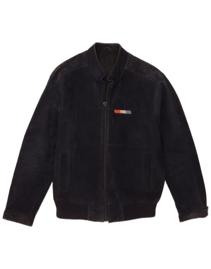 VINTAGE Chaqueta bomber de ante para hombre IT 50 Cuero azul marino grande