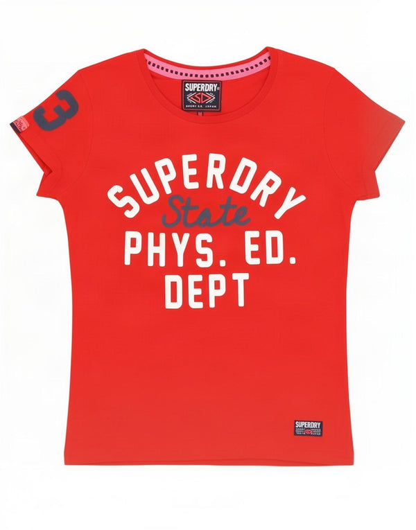 Superdry Mujer Camiseta Gráfica Top UK 40 Mediano Rojo Algodón