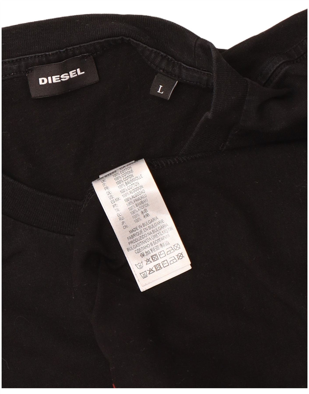 Diesel Hombre Camiseta Gráfica Top Grande Algodón Negro