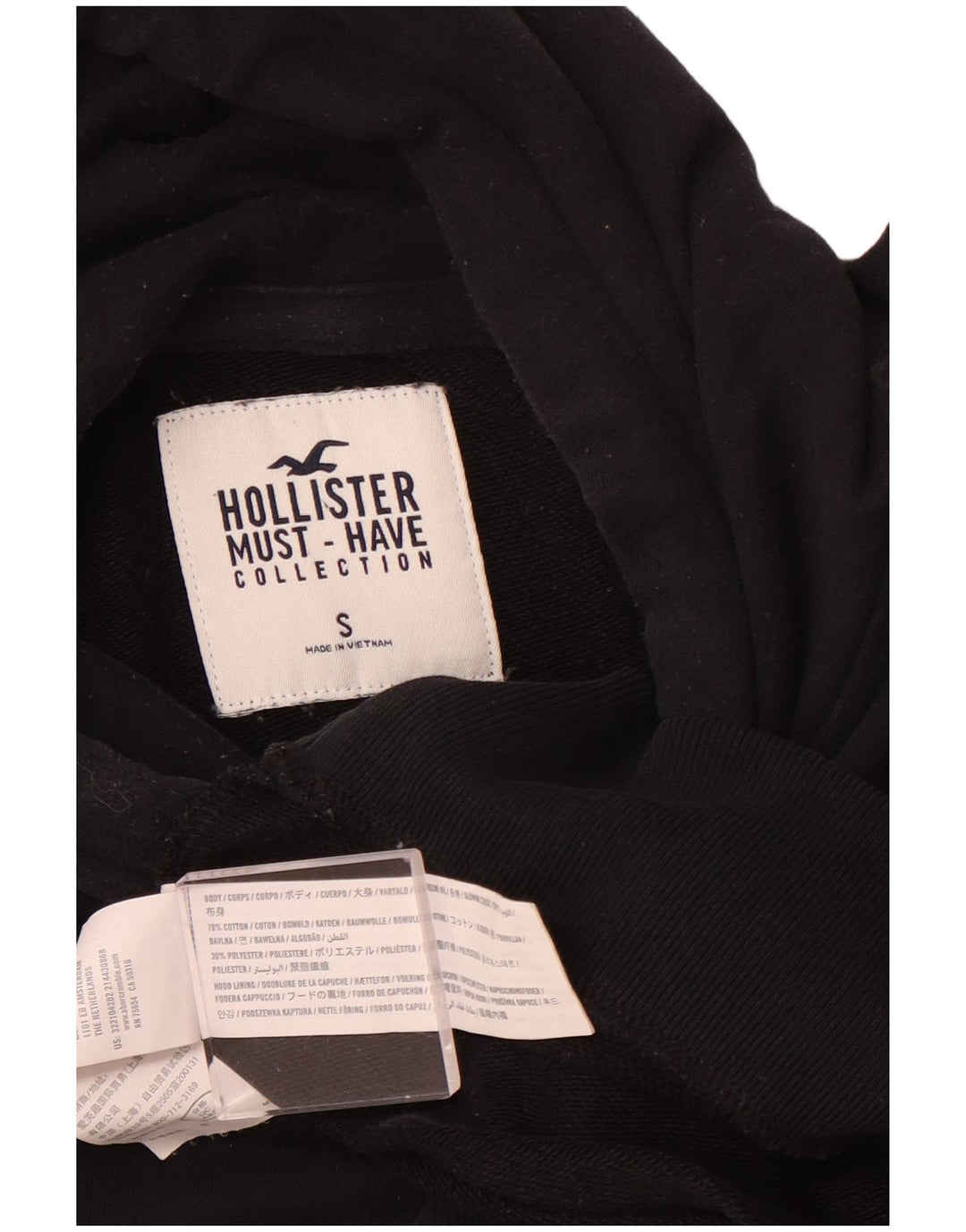 HOLLISTER Jersey con capucha para hombre pequeño de algodón negro