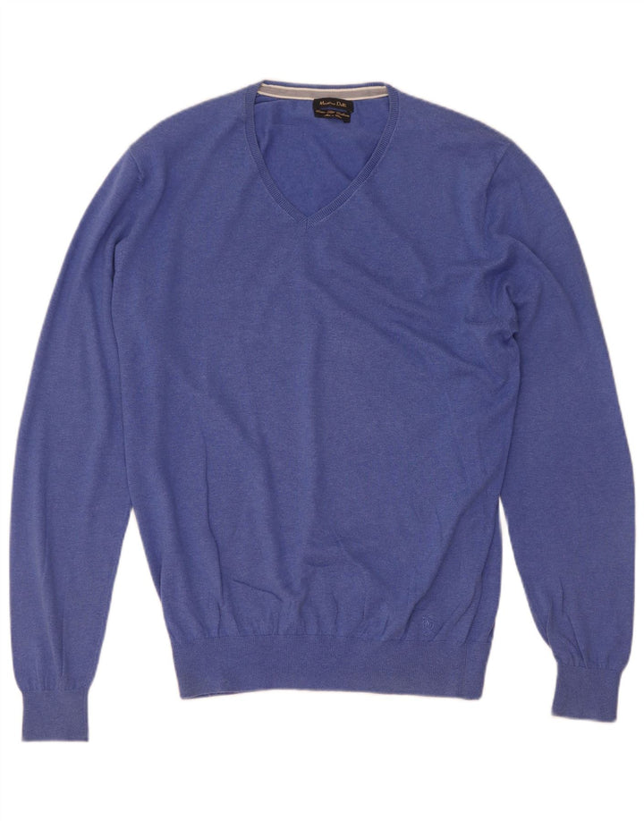 Jersey Massimo Dutti Hombre Cuello Pico Algodón Azul Medio