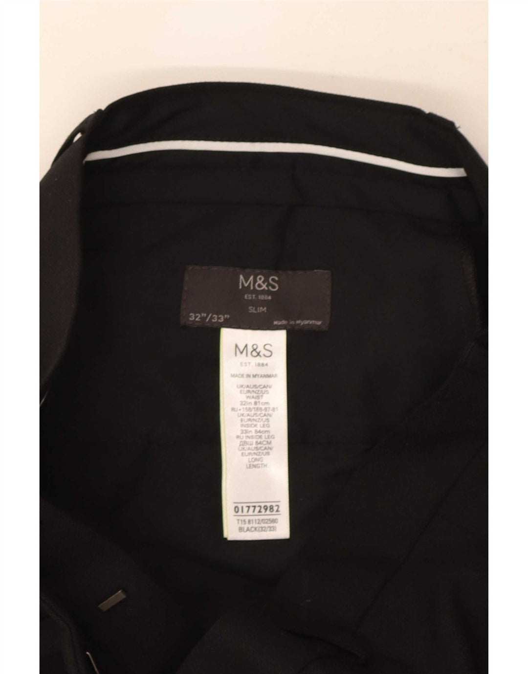 Marks & Spencer Pantalón de traje ajustado para hombre W32 L33 Poliéster negro