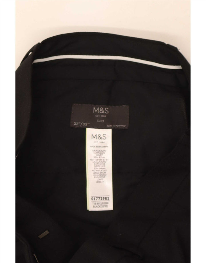 Marks & Spencer Pantalón de traje ajustado para hombre W32 L33 Poliéster negro