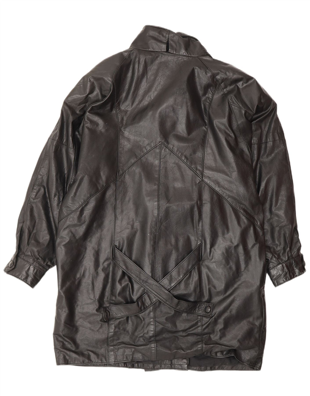 VINTAGE Abrigo de cuero de gran tamaño para mujer Reino Unido 14 Cuero negro mediano