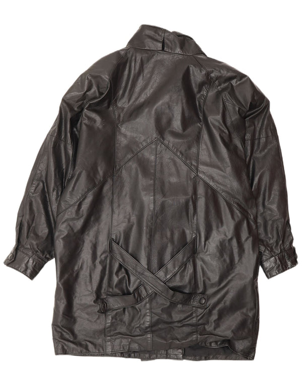VINTAGE Abrigo de cuero de gran tamaño para mujer Reino Unido 14 Cuero negro mediano