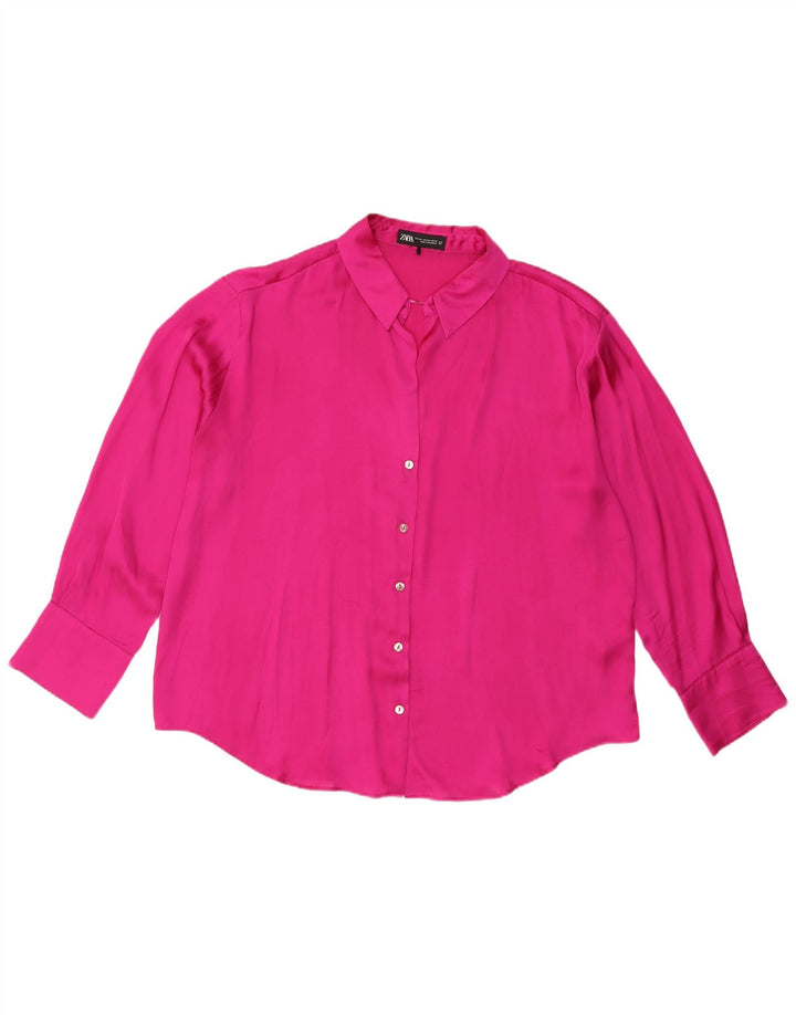 Zara Mujer Blusa Camisa ES 40 2XL Rosa Poliéster