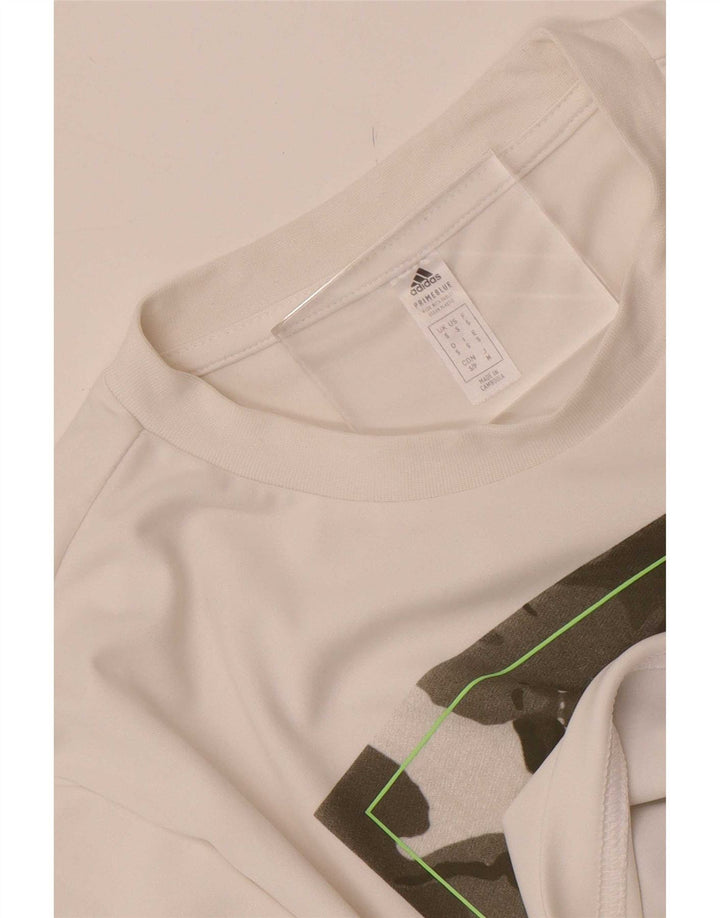 Adidas Hombres Prime Azul Gráfico Camiseta Top Pequeño Blanco