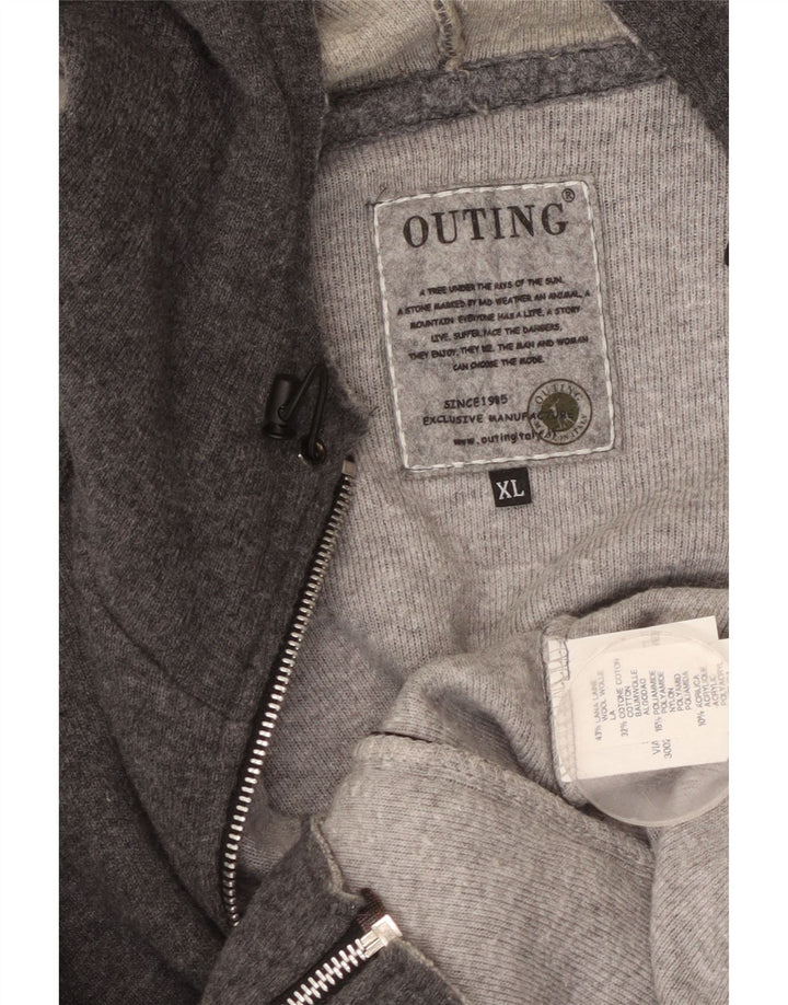 Vintage hombres zip sudadera con capucha suéter XL lana gris