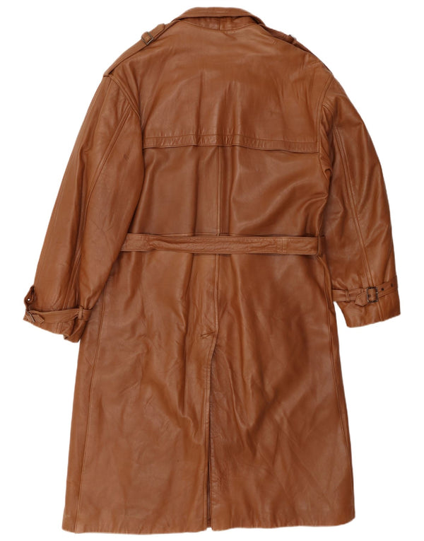 VINTAGE Mens Military Leather Coat UK 40 Large Brown Leather