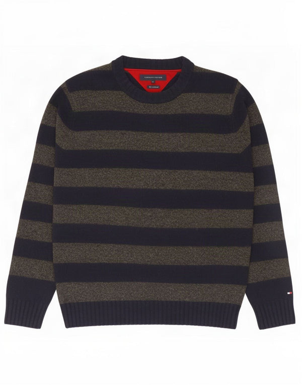 Tommy Hilfiger Mens Crew Neck Jumper Sweater Large Navy Blue Striped