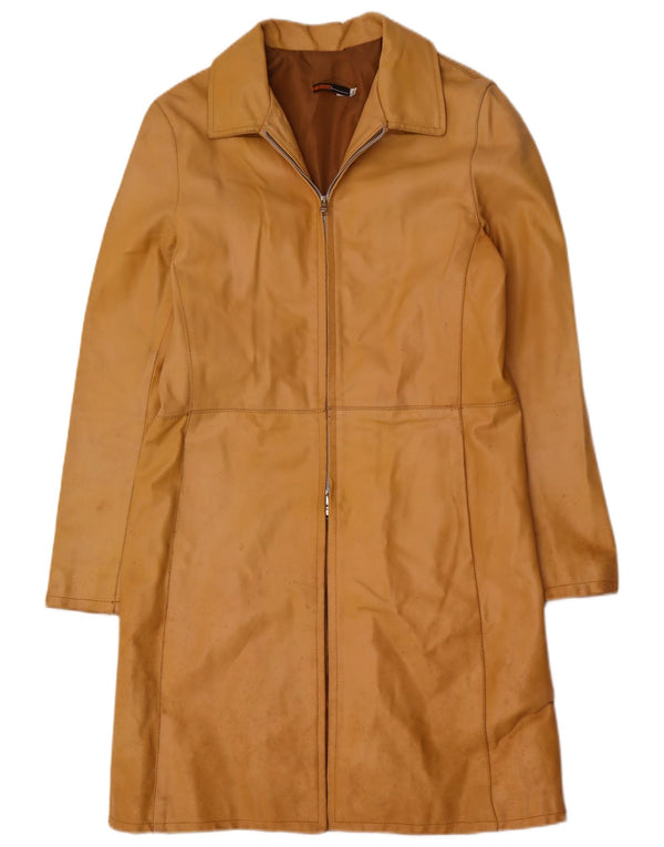 Abrigo de cuero vintage para mujer IT 46 cuero marrón grande