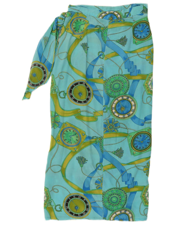 Vintage mujer patrón abstracto falda envolvente W32 azul grande