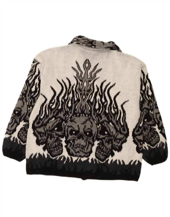 Vintage mujeres patrón abstracto cardigan suéter Reino Unido 18 XL gris gótico