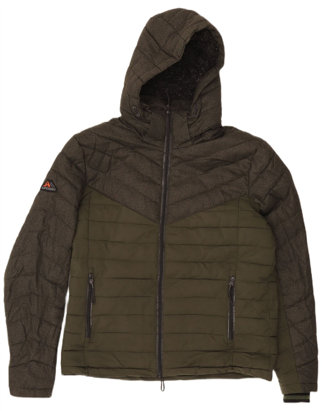 SUPERDRY Chaqueta acolchada con capucha para hombre ES 42 XL Caqui Poliéster color block
