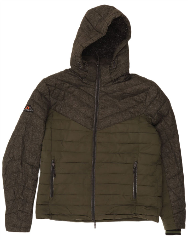 SUPERDRY Chaqueta acolchada con capucha para hombre ES 42 XL Caqui Poliéster color block