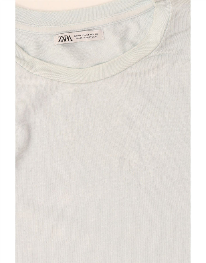Zara Mujer Camiseta Top UK 12 Azul Medio