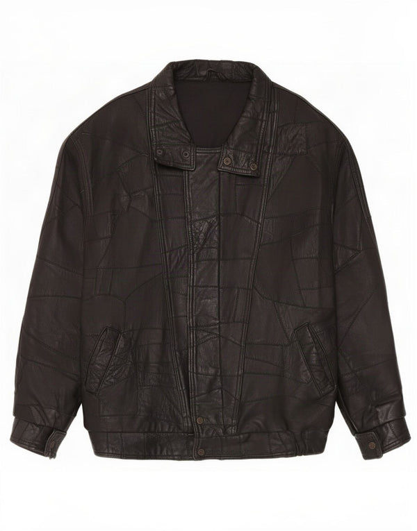 Vintage hombres chaqueta de cuero gráfico Reino Unido 40 gran patchwork negro