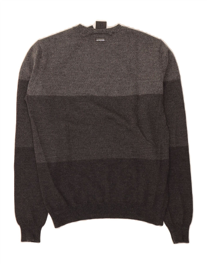 CALVIN KLEIN Mens Crew Neck Jumper Sweater IT 48 Medium Grey Colourblock Vintage Calvin Klein and Second-Hand Calvin Klein from Messina Hembry 