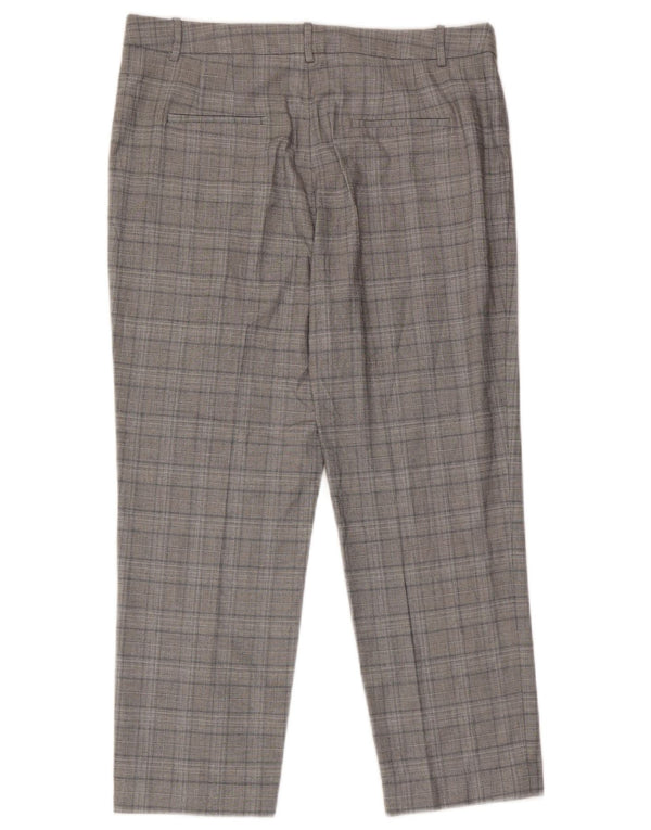 Zara Mujer Pantalón De Traje Corto Grande W30 L25 Viscosa A Cuadros Gris