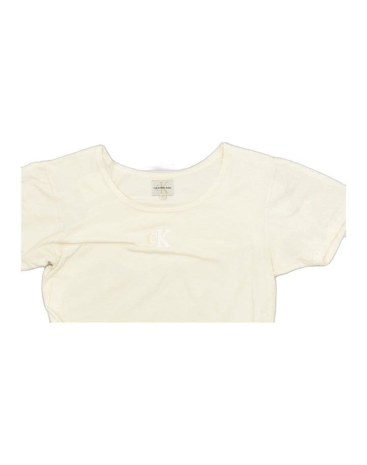 CALVIN KLEIN Womens Graphic T-Shirt Top UK 12 Medium Off White | Vintage | Thrift | Second-Hand | Used Clothing | Messina Hembry 