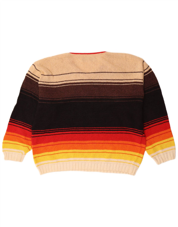 Vintage hombres V-cuello jumper suéter IT 50 medio multicolor rayas