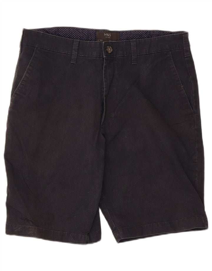 MARKS & SPENCER Pantalones cortos chinos de corte regular para hombre W32 Algodón azul marino medio