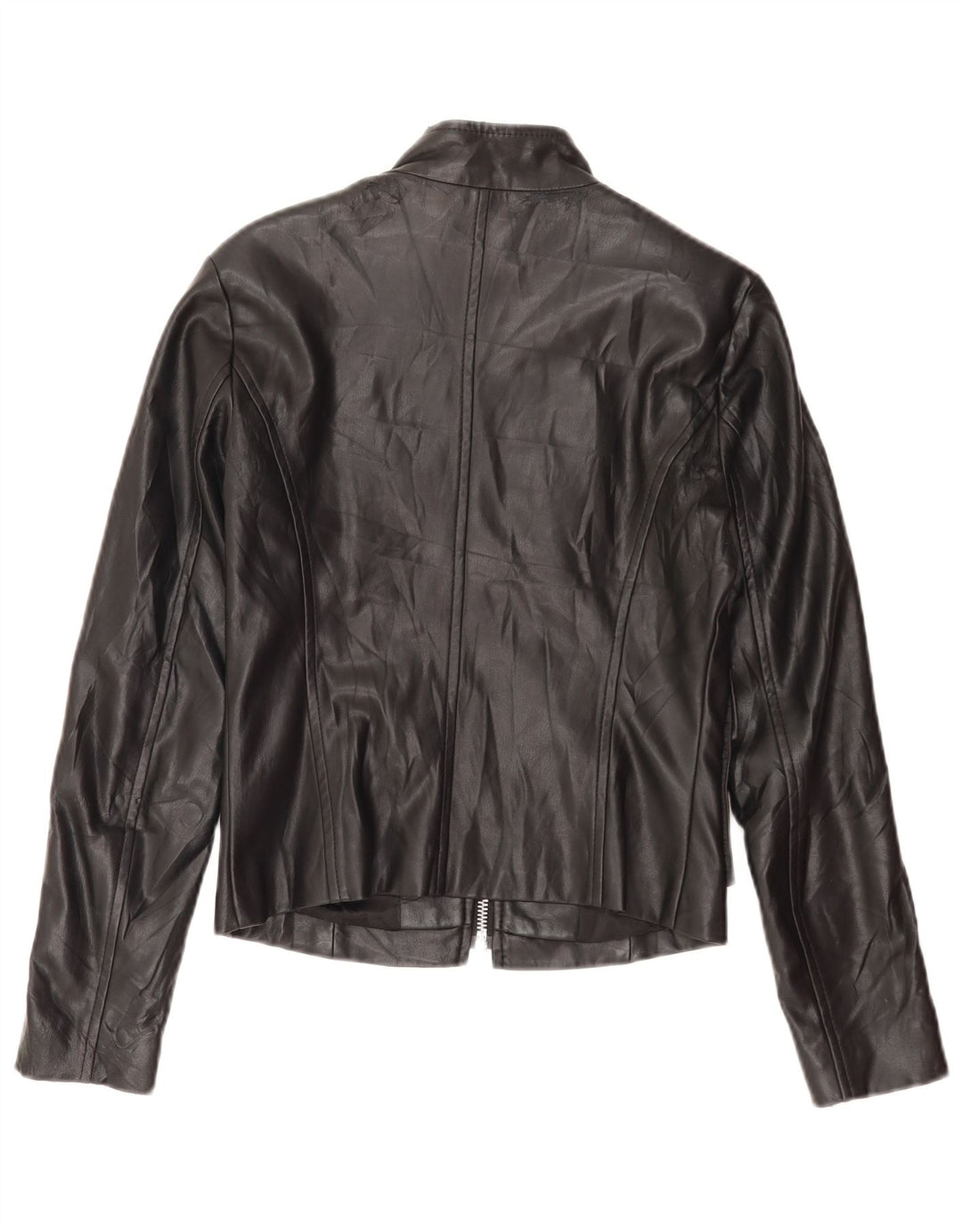 Benetton Chaqueta De Piel Sintética Mujer UK 8 Small Poliéster Negro