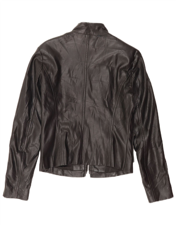 Benetton Chaqueta De Piel Sintética Mujer UK 8 Small Poliéster Negro