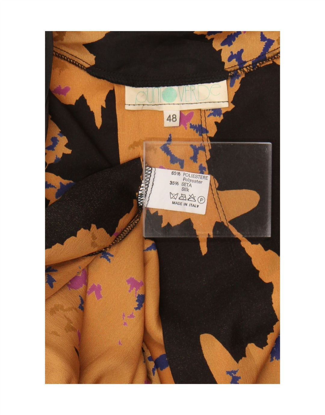 Vintage mujer patrón abstracto Cardigan Top IT 48 XL poliéster amarillo