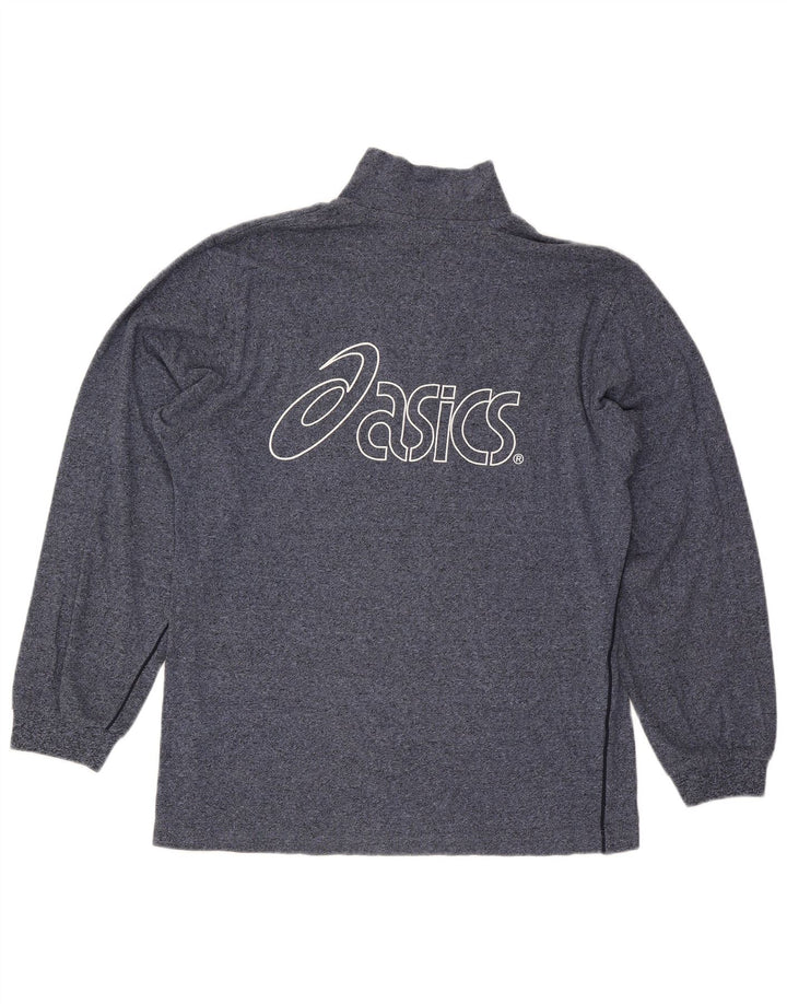 Asics Hombre Graphic Zip Neck Sudadera Jumper Grande Azul Marino Moteado