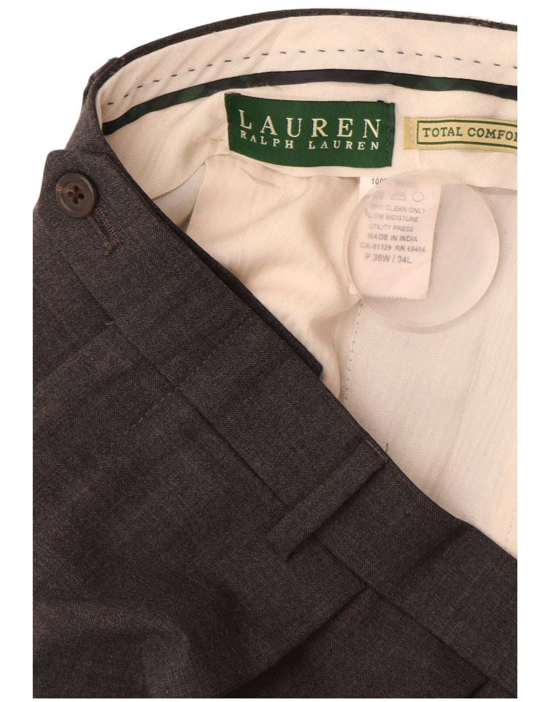 RALPH LAUREN Pantalón de traje con pinzas Total Comfort para hombre W38 L34 Algodón gris