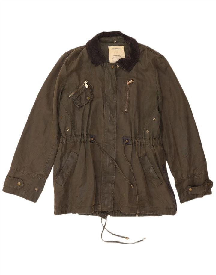 Zara Mujer Trafaluc Utility Chaqueta UK 12 Medium Caqui Algodón