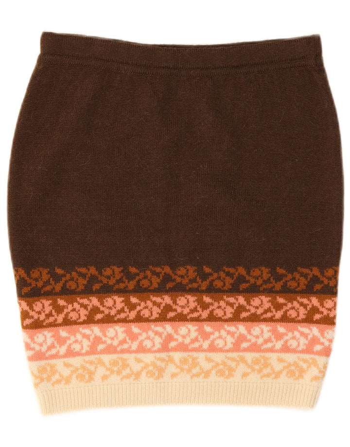 Stefanel Falda Lápiz De Punto Para Mujer Mediana W28 Lana Floral Marrón