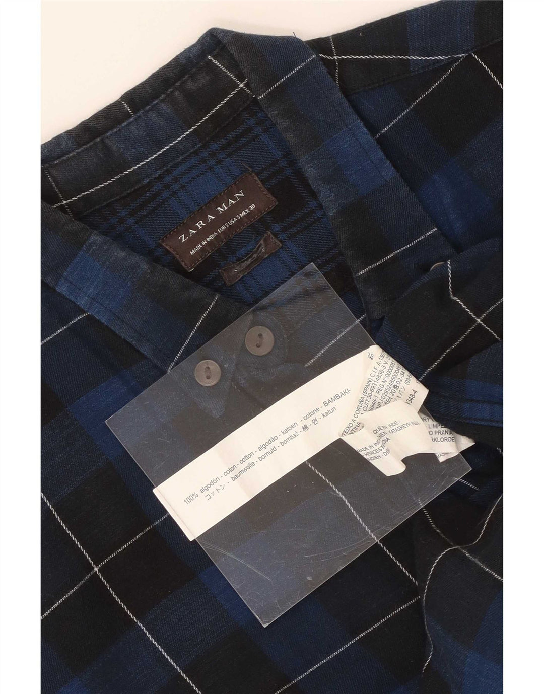Zara Hombre Camisa De Franela Small Azul Marino Cuadros Algodón