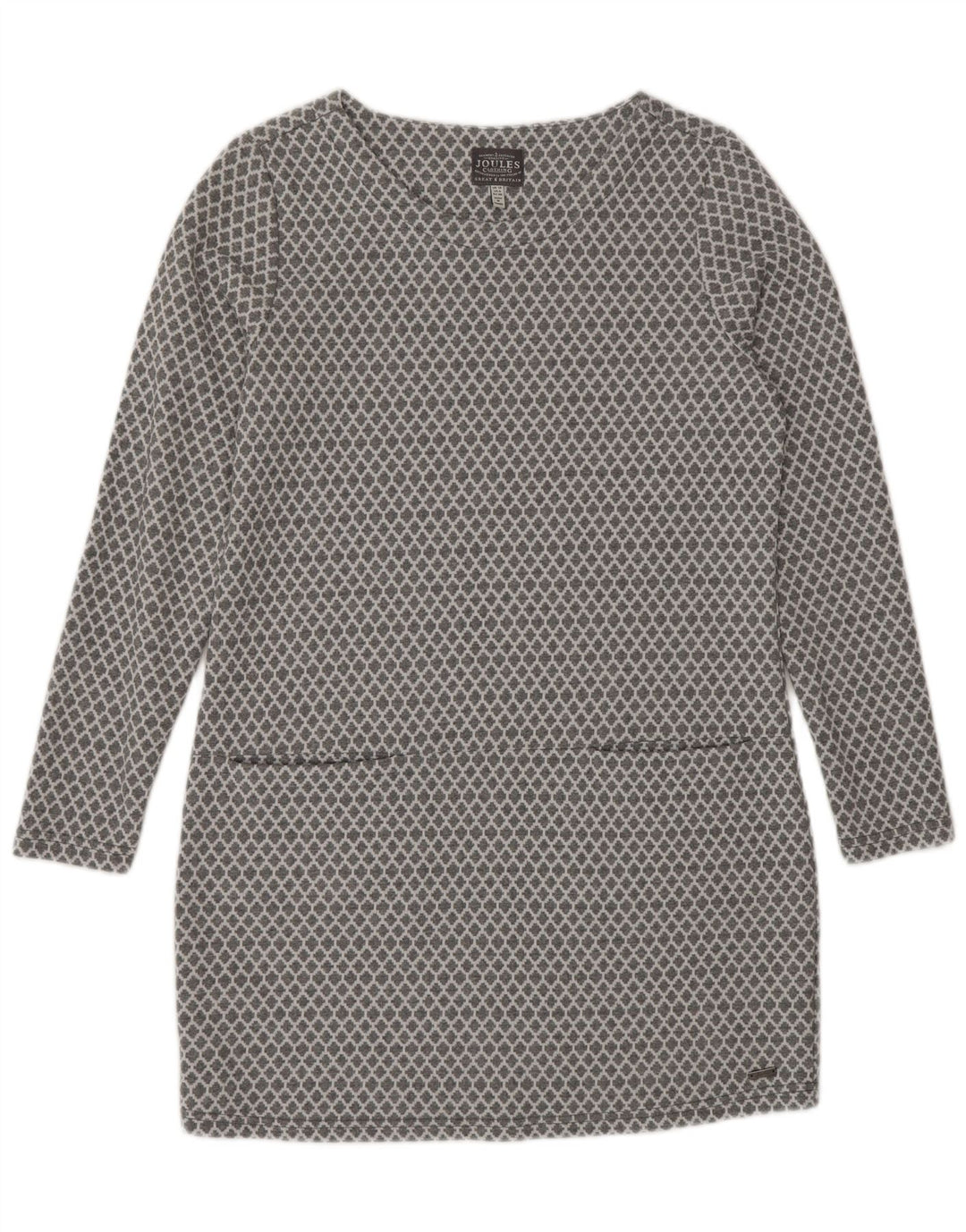 Joules Vestido básico de manga larga para mujer UK 40 Pequeño gris Algodón geométrico