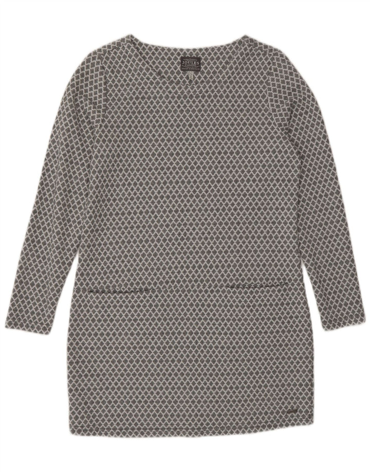 Joules Vestido básico de manga larga para mujer UK 40 Pequeño gris Algodón geométrico