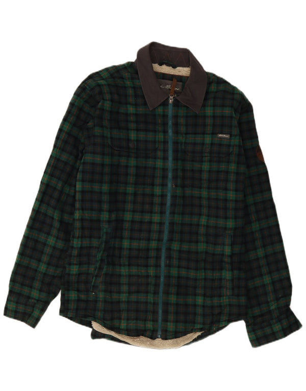 Eddie Bauer Camisa de franela Sherpa para hombre UK 38 Medium Green Check Classic